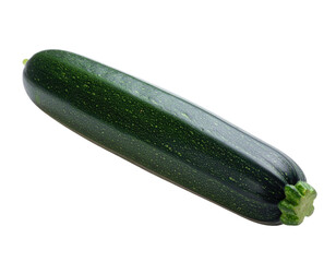 A close-up shot of a single elongated zucchini against a stark black background