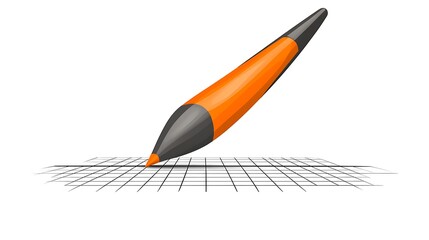 Vibrant orange pencil creating dynamic lines on grid paper