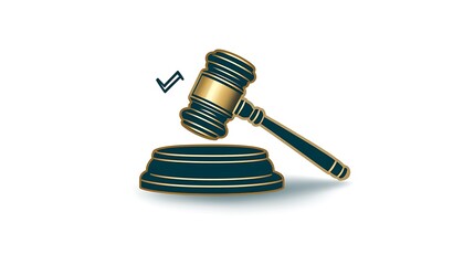 Gavel and sound block with checkmark symbolizing justice and approval