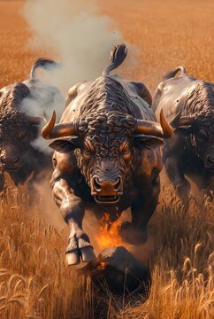The Colchis Bulls: Bronzed Fury Charging Wheat