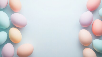 Stylish background for Easter featuring pastel eggs in a geometric arrangement with soft lighting and space for text