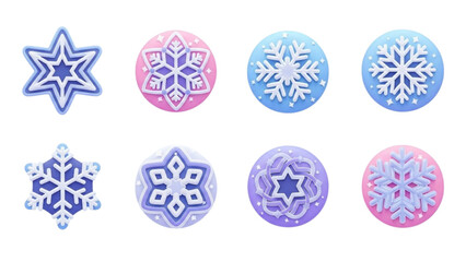 A collection of intricately designed snowflakes and stars in various pastel colors on a white background.