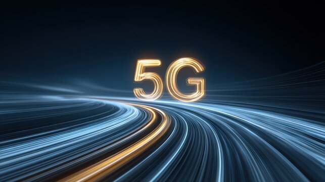 Dynamic 5G Technology Background with Connected Devices and Flowing Light Effects for Modern Communication Concepts - Powered by Adobe