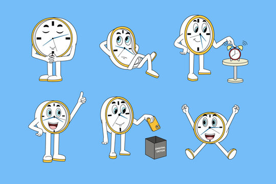 White clock cartoon set