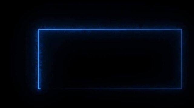 Abstract neon studio background. Square rectangle tow ton neon line picture frame with black background.