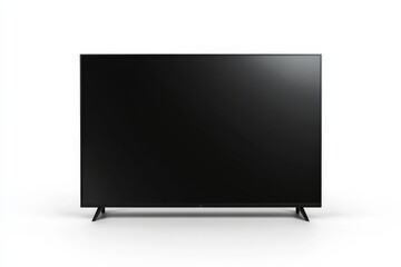 Mockup of large modern black TV showing isolated cutout with shadow on white background for product display or design purposes in digital media