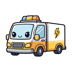 Fototapeta premium Cute cartoon delivery truck with smile.