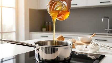 Pouring Sweet Honey into a Cooking Pot