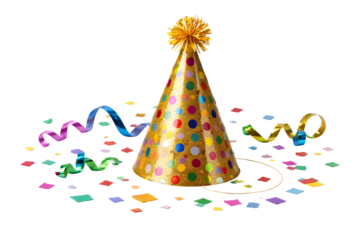 Colorful Party Hat with Confetti and Streamers
