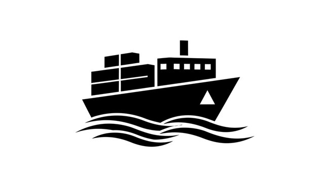 Cargo ship icon on sea waves, industrial logistics and maritime transport concept.