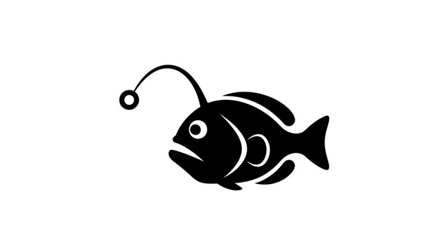 Deep sea anglerfish silhouette icon isolated on white.