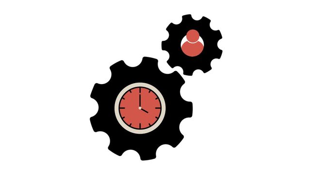 Animated simple clock with user icon representing time management concept. Time management and productivity motion icon minimalis style