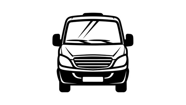 Front view of delivery van or minibus icon silhouette.