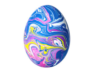 Easter egg with swirling paint in vibrant colors on a black background