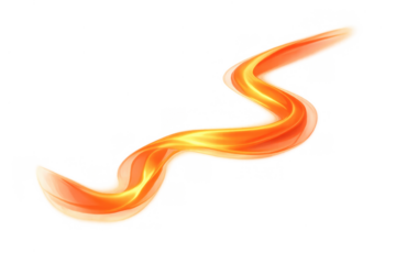 Glowing orange light streak creating dynamic abstract wave effect on energy flow with transparent background