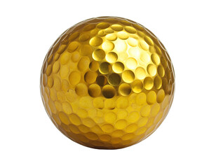 Close-up of a golden sphere with dimples against a solid black background