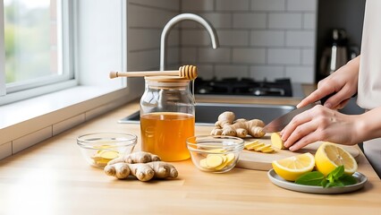 Homemade Honey Ginger Lemon Remedy Preparation