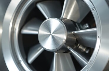 Close up of shiny metal industrial extractor fan with rotating blades. This powerful ventilation equipment ensures air circulation in factories and commercial buildings, maintaining optimal climate.