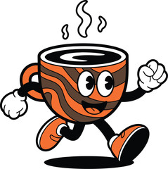 Animated Coffee Cup with Face Running and Steam eyes
