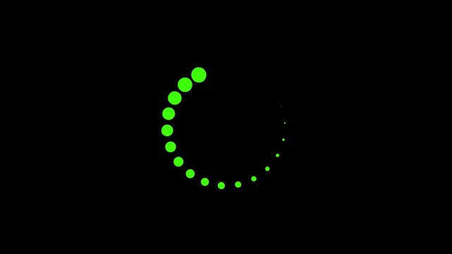 Abstract green dots loading forming a semi circle on black background