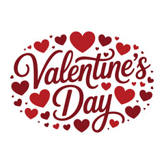 Image is a digital graphic featuring a Valentine's Day theme. The central focus is the phrase 'Valentine's Day' written in a dark red in a bold, cursive font.