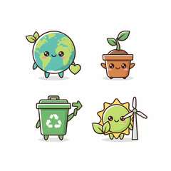 Cute Environmental Education 4 Icon Pack Green Tone