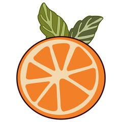 Illustration of an Orange Slice with Leaves