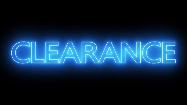 Animated glowing flickering neon inscription CLEARANCE. neon clearance text animation