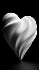White textured heart sculpture with waves on black background