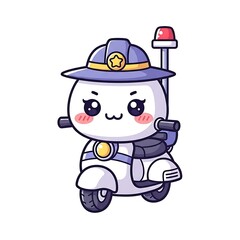 Fototapeta premium Cute cartoon police officer on scooter.