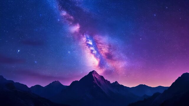 Milky Way Galaxy Over Mountain Peaks Night Sky Cinematic AI Video 4KHD