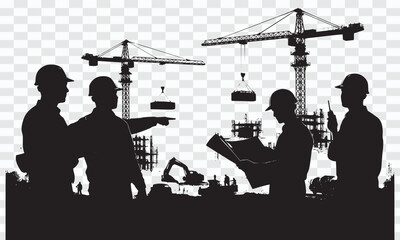 Urban Building Construction Silhouette with Cranes and Crew