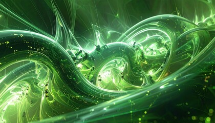 Abstract green organic shapes with glowing light effects.