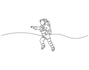 Continuous line drawing of astronaut. Single line illustration of astronaut use spacesuit. Outer space concept. Editable outline