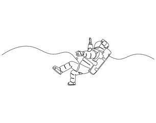 Continuous line drawing of astronaut. Single line illustration of astronaut use spacesuit. Outer space concept. Editable outline