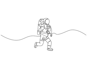 Continuous line drawing of astronaut. Single line illustration of astronaut use spacesuit. Outer space concept. Editable outline