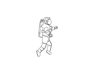 Continuous line drawing of astronaut. Single line illustration of astronaut use spacesuit. Outer space concept. Editable outline