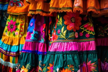 Vibrant, embroidered mexican dresses showcasing traditional craftsmanship and cultural heritage