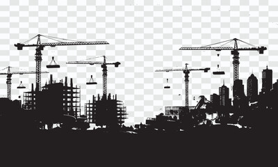 Industrial Construction Site Silhouette in Black and White