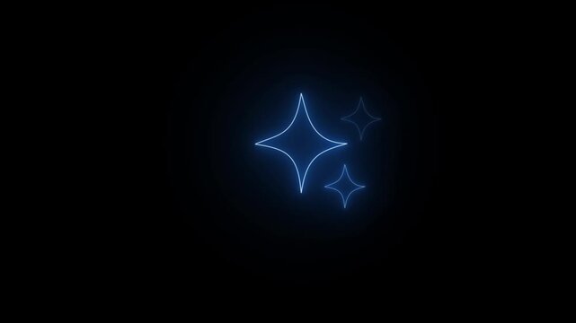 Twinkling stars animation, fast glowing line motion, white cartoon blinking stars, flat blue neon doodles, sparkle glitter light effect, animated shine stars
