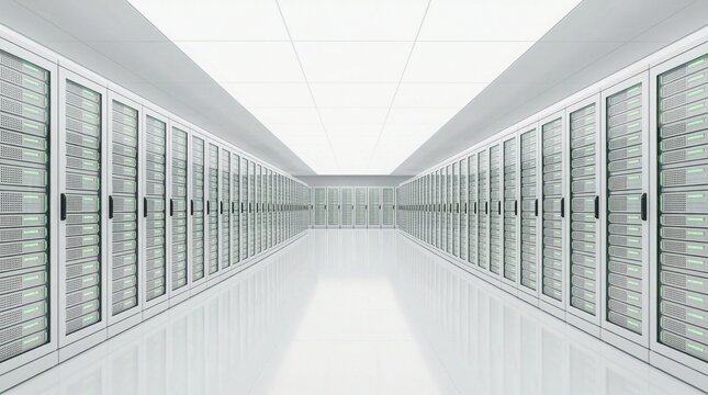 Pristine White Server Room Aisle - Powered by Adobe