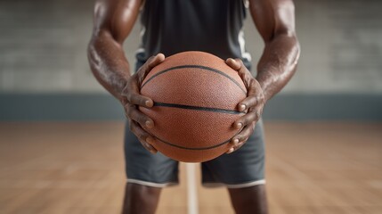 Player Holding Basketball Tightly on Hardwood Court with Anticipation Ready to Make a Move in a Competitive Game Scene