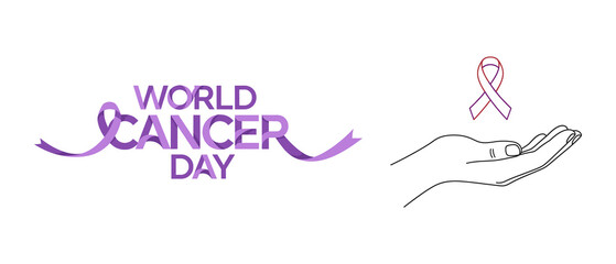 World Cancer Day Global Awareness Ribbon Around Earth Vector Illustration