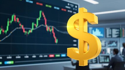 Golden dollar symbol in front of financial chart
