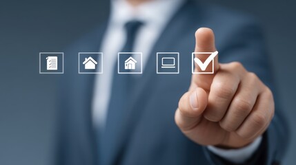 Business Professional Selecting Options for Estate Management Workflow Concept in Modern Office Setting