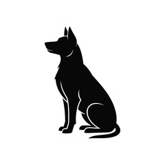 German Shepherd Dog Sitting Black Silhouette Vector Illustration Isolated on White Background
