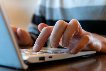 Typing Hands On Laptop Keyboard At Office Work, Computer Productivity For Online Technology Tasks, Remote Job, Data Entry And Business Communication Workflow