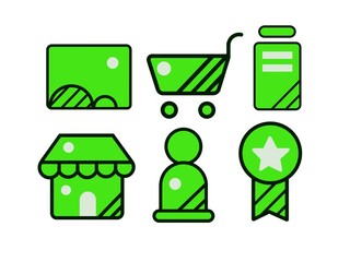 E-commerce and Retail Business Icon Set in Green Two-Tone Line Style