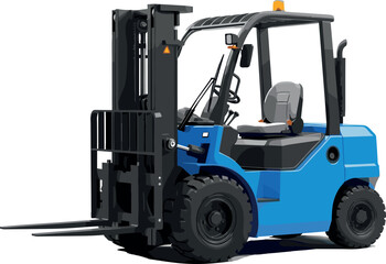 Blue industrial forklift parked in warehouse yard for logistics, shipping, cargo, transport, and material handling - flavector © Emon