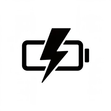 Black and white icon of a battery with a lightning bolt, symbolizing charging or power.